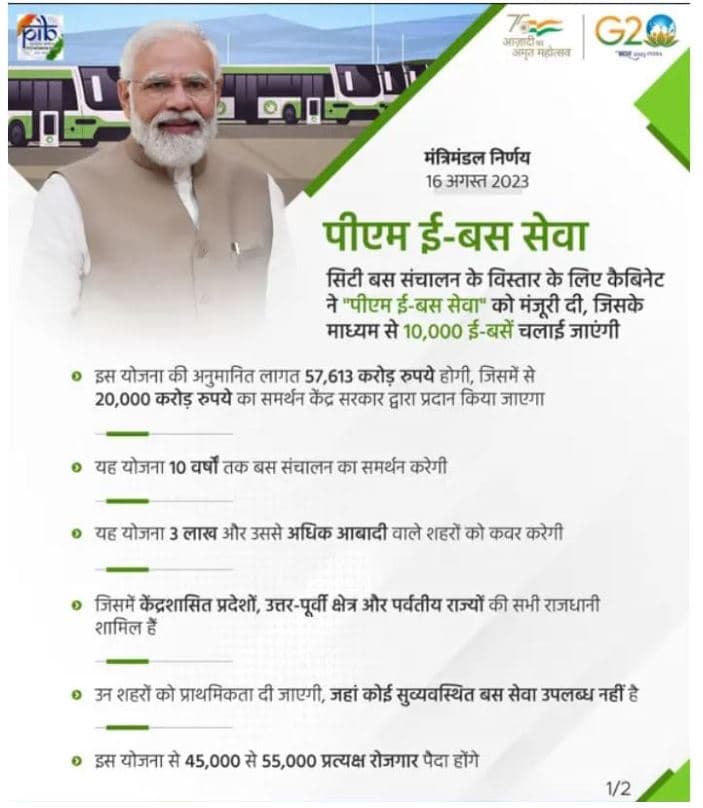 पीएम इलेक्ट्रिक बस सेवा योजना 169 शहरों में चलेंगी इलेक्ट्रिक बस | PM E Bus Seva Yojana 2 पीएम ई बस सेवा योजना 2023 PM E Bus Seva Yojana