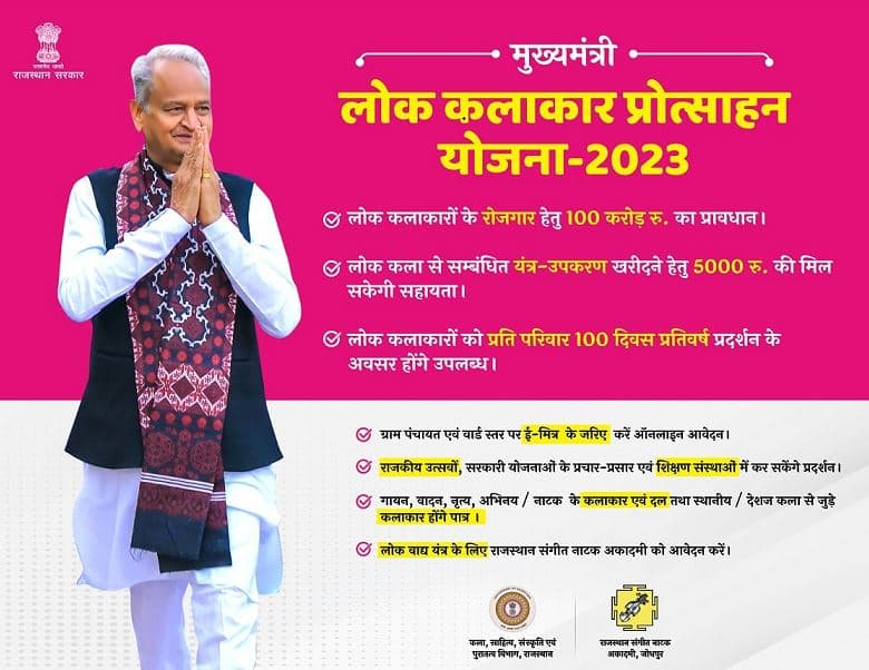 राजस्थान मुख्यमंत्री लोक कलाकार प्रोत्साहन योजना  लाभ, लाभार्थी व अप्लाई प्रक्रिया  Rajasthan CM Lok Kalakar Protsahan Yojana 2025  