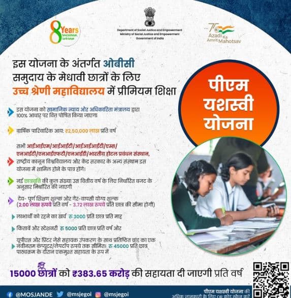 पीएम यशस्वी छात्रवृत्ति योजना 2025 | लाभ, लाभार्थी, पात्रता व अप्लाई प्रक्रिया | PM Yasasvi scholarship Yojana 2025 2 पीएम यशस्वी छात्रवृत्ति योजना 2025 लाभ, लाभार्थी, पात्रता व अप्लाई प्रक्रिया PM Yasasvi scholarship Yojana 2025